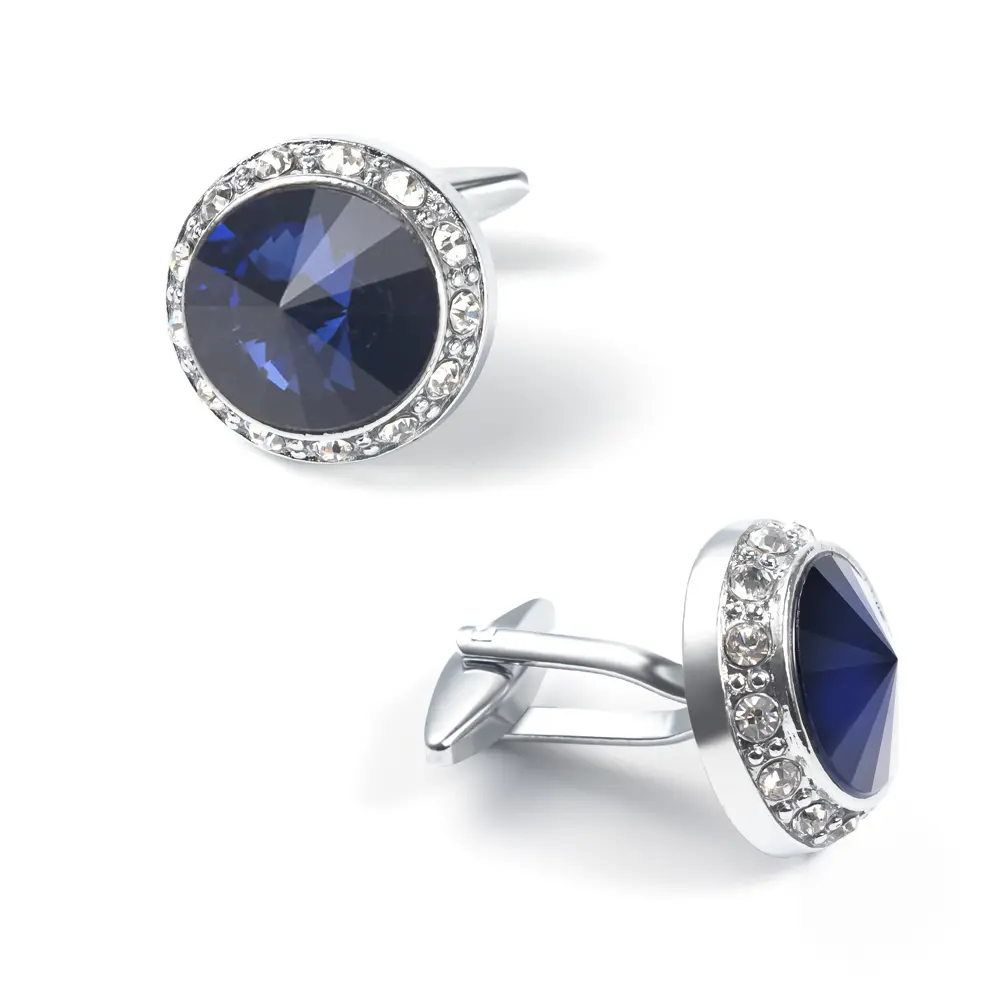 Wholesale Fashion Round Blue Custom Stone Silver Plated Cufflinks For Men Shirt CS0077-BS