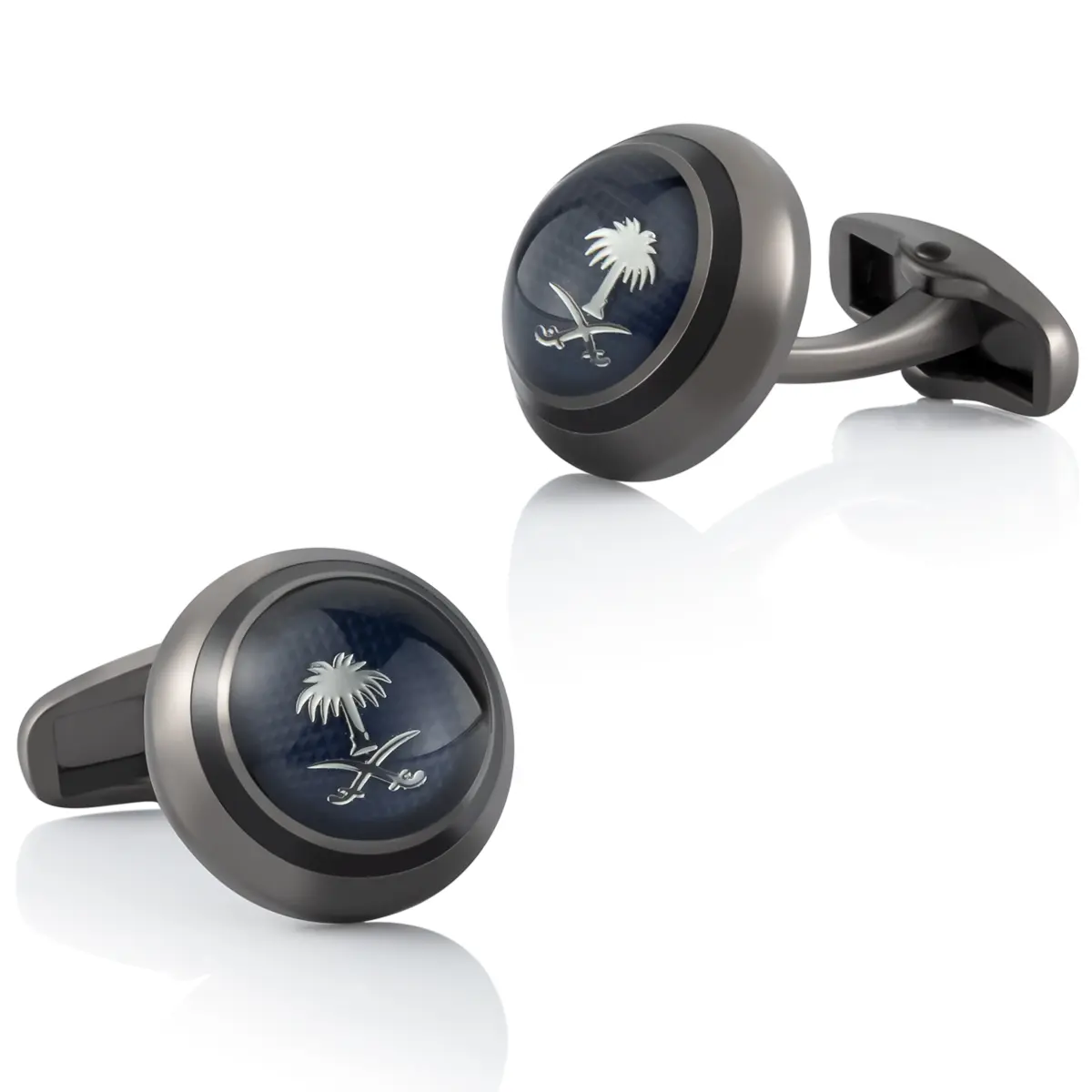 Wholesale Custom Round Coconut Tree Pattern French Enamel Cuff Link Black