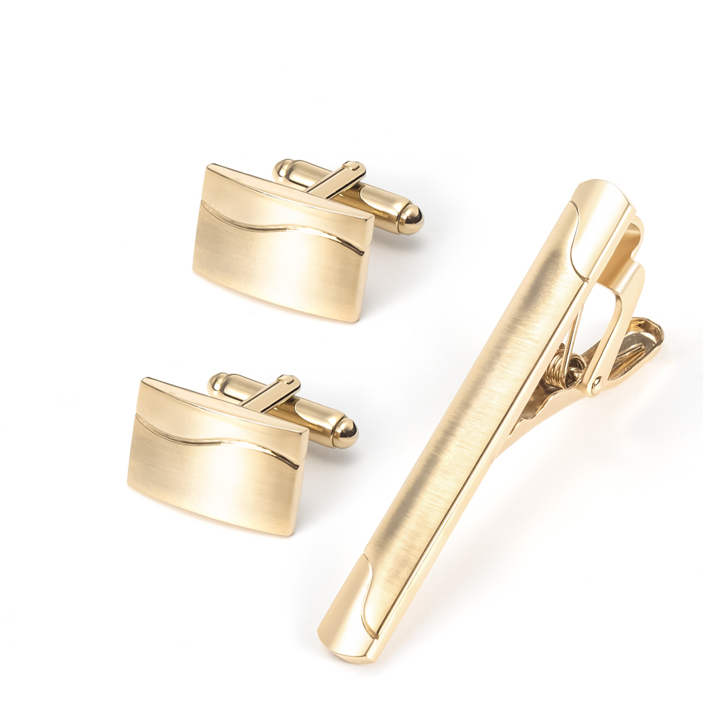 JINJIE New Arrival Wholesale Gold Plated Smooth Finish Metal Cufflinks Set SL0052-G