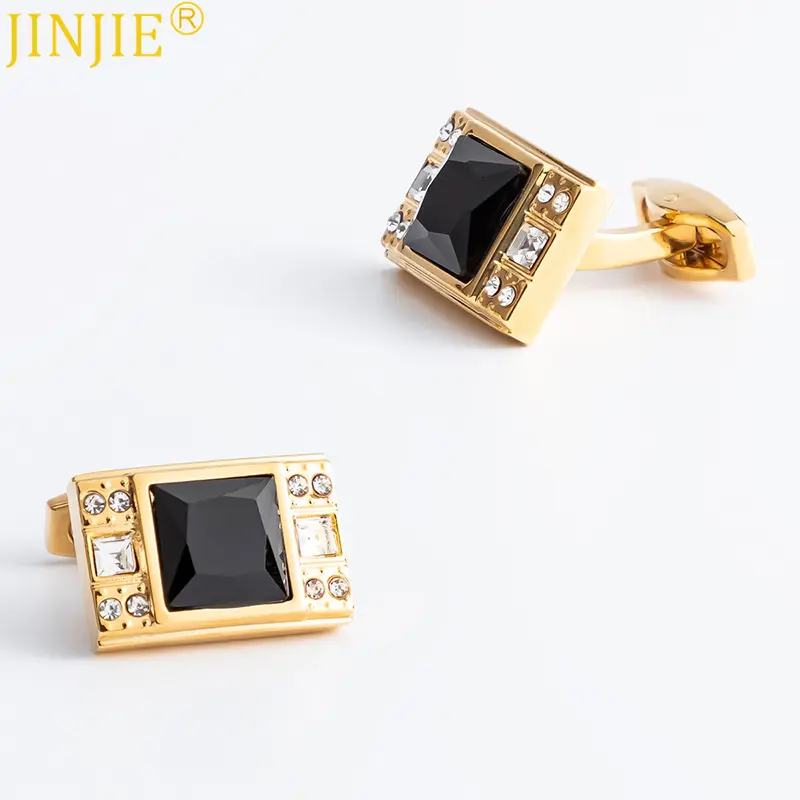 Factory Supply Square Black Onyx Golden Plated Cufflinks Men's Formal Dress Shirt Cuff Link CS0103