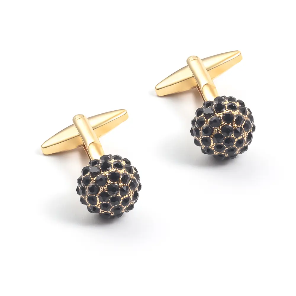 Luxury Crystal Cufflinks Wholesale Round Gold Plated Brass Cufflinks With Rhinestone CS0013-G