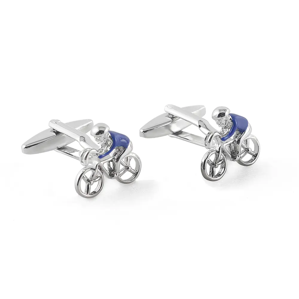Factory Wholesale High Quality Brass Blue & Silver Enamel Cycling Man Cufflinks CC0306-Blue