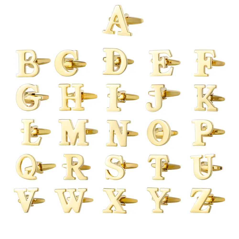 Manufacturer High Quality Metal Brass Hollow Gold Initial Letter Alphabet Cufflinks For Mens CL0001-G