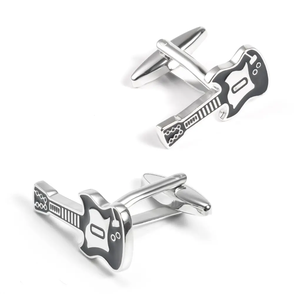 Music Party Black & Silver Color Electric Guitar Men's Cufflinks Turkey Popular Style CC0021