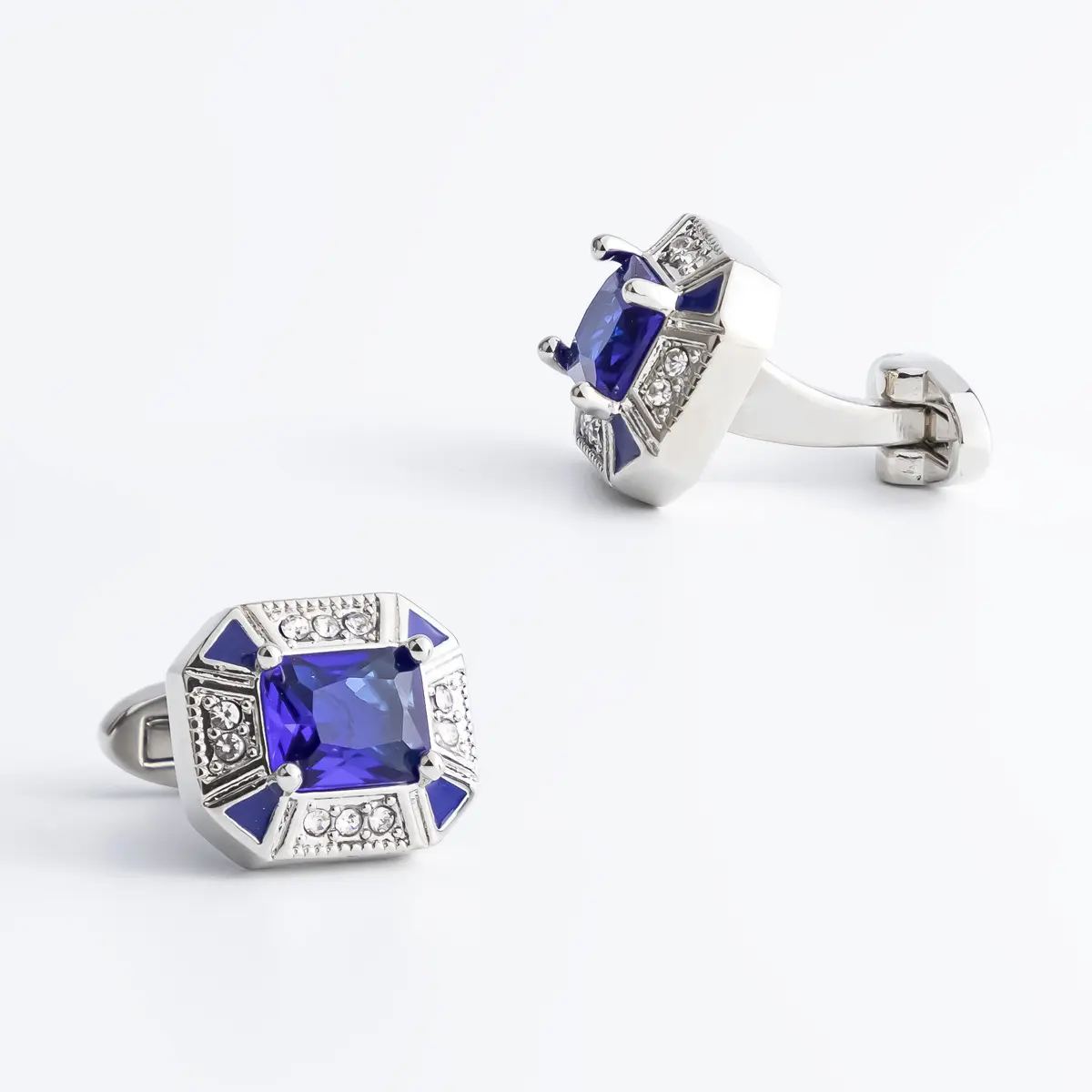 JINJIE Luxury Crystal Blue Sapphire Cufflinks M...