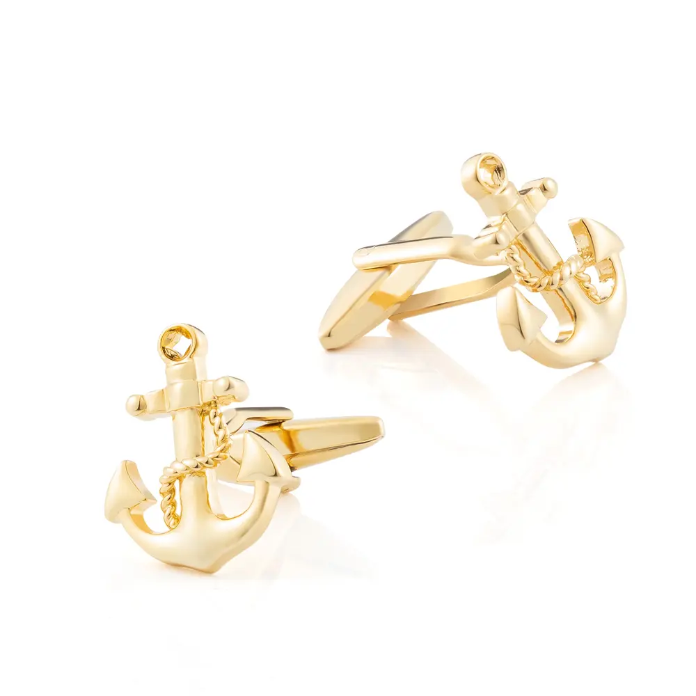 Luxury Golden Plated Simple Design Anchor Cufflinks Novelty Suit Shirt Accessory CL0024-G