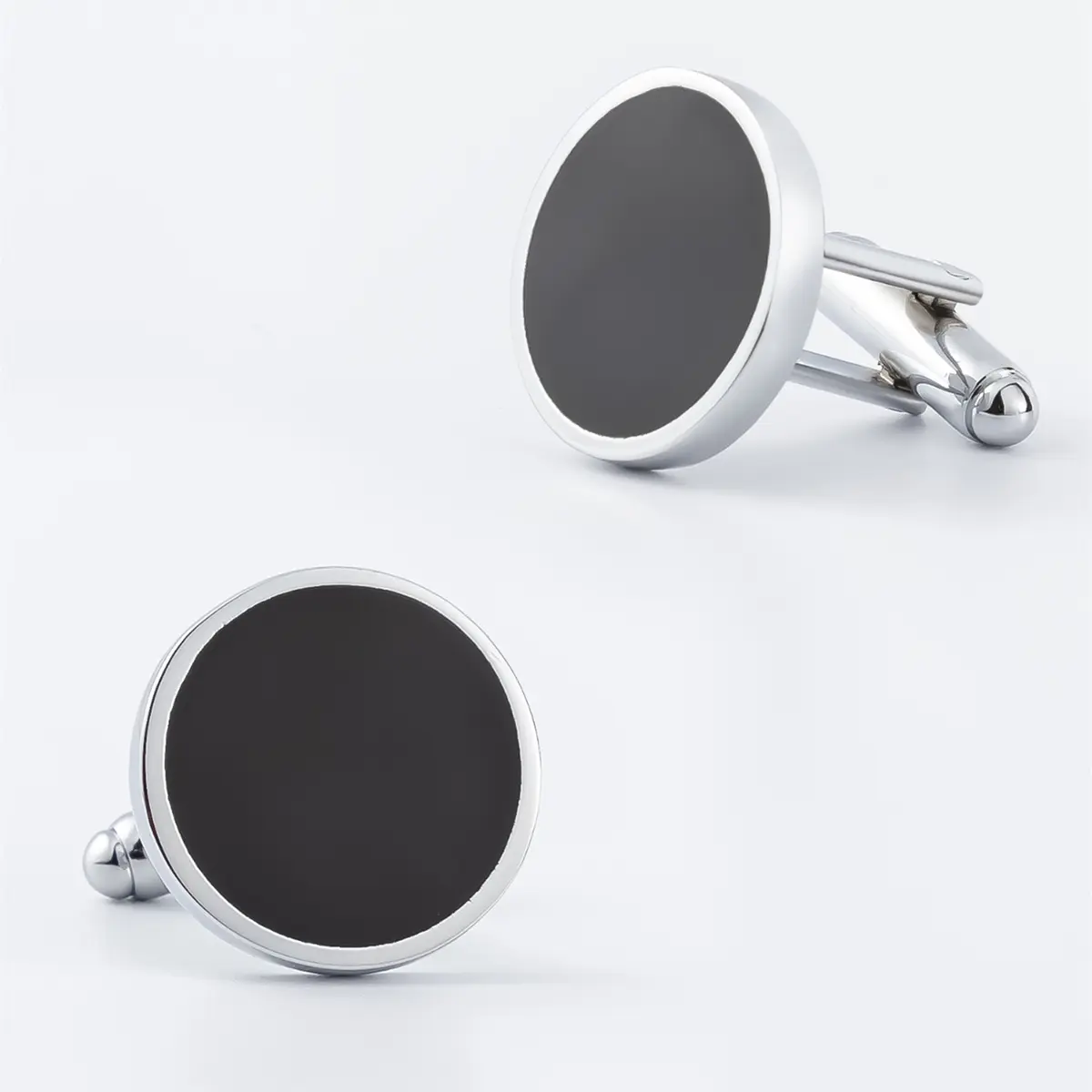 Factory Best Selling Round Shape Simple Black Enamel Cufflinks Customizable Low Price CC-Q015