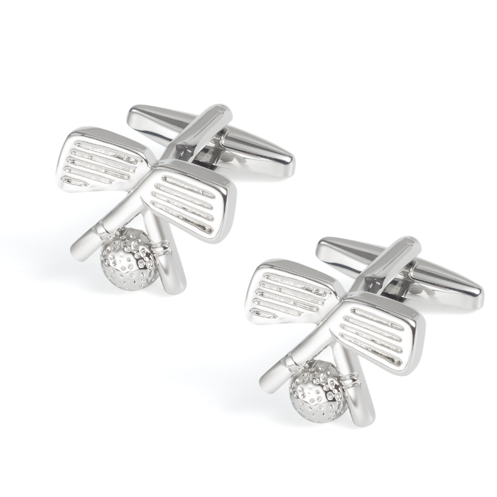 Factory Hot Selling Metal Silver Plated Golf Clubs with Golf Ball Cufflinks CL0017