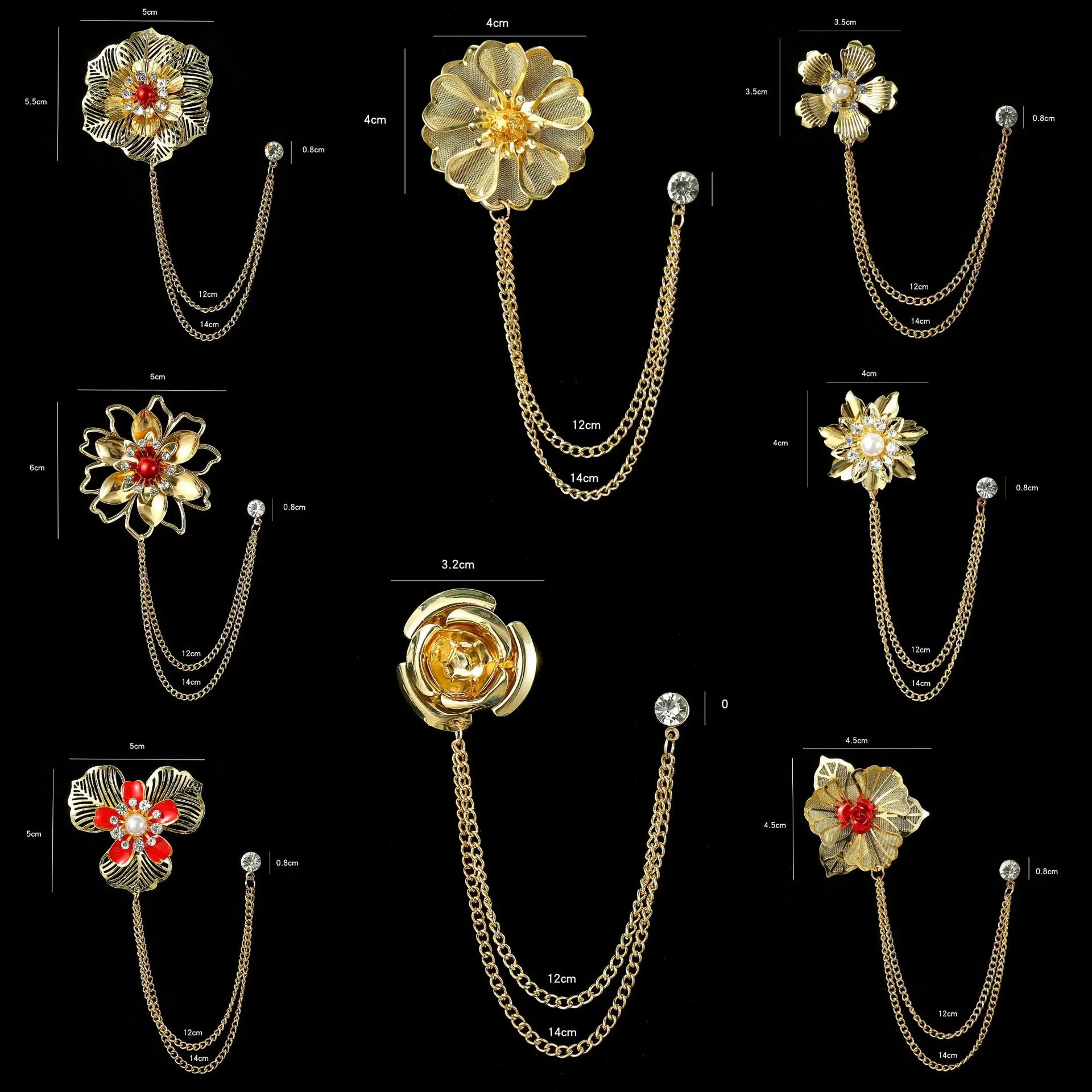Elegant Gold Metal Floral Brooch Men's Wedding Suit Accessories Factory Wholesale BC-1027