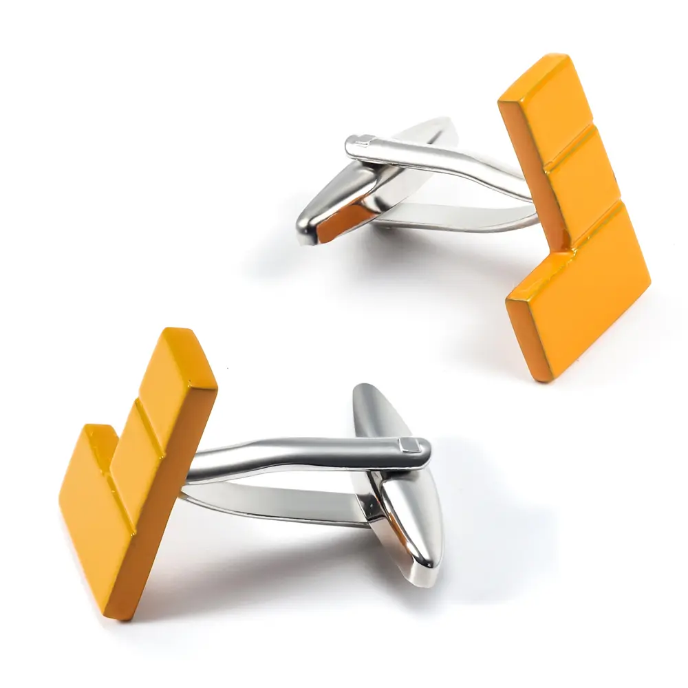 Yellow Color Silver Plated Personalised Copper Material Game Square Tetris Cufflinks Wholesale CC0016