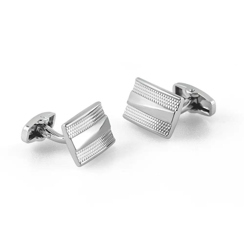 French Rectangular Silver Plated Classic Cuffli...