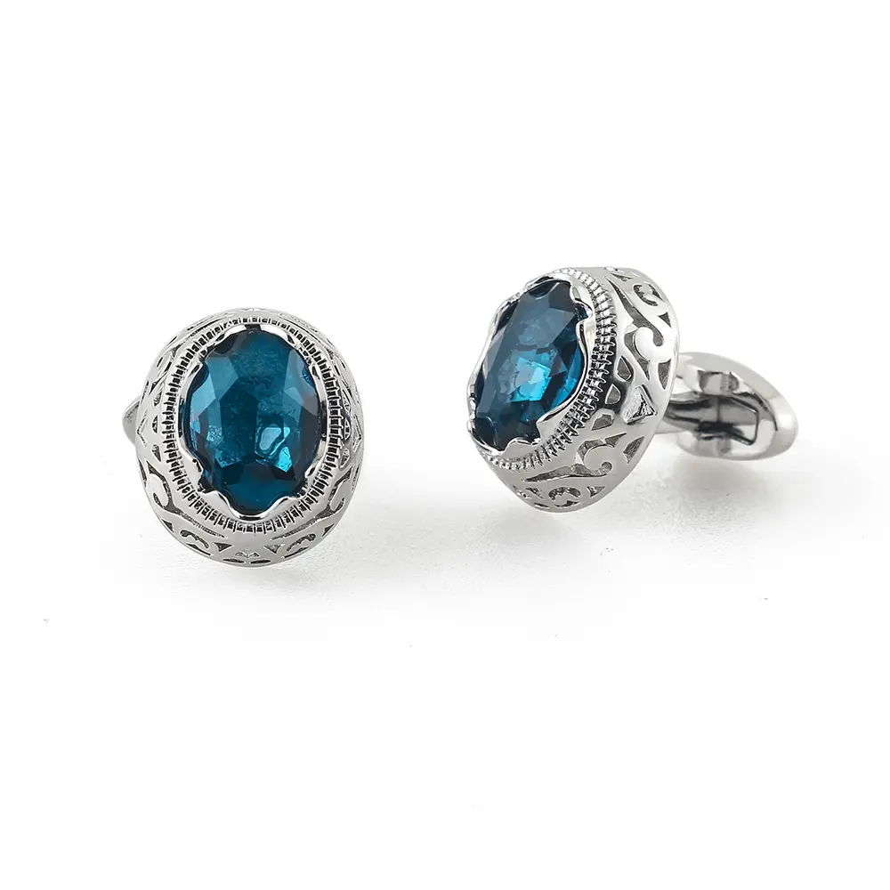 Cufflinks for Men High Quality Fashion Blue Zircon Stone Copper Buttons Formal Shirt Cuff Links Wedding CSW004-Blue