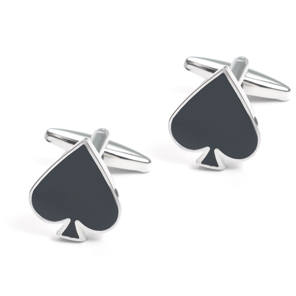 Ready to Ship Black Packer Shaped Card Game Metal Silver Cufflinks for Men CC0005