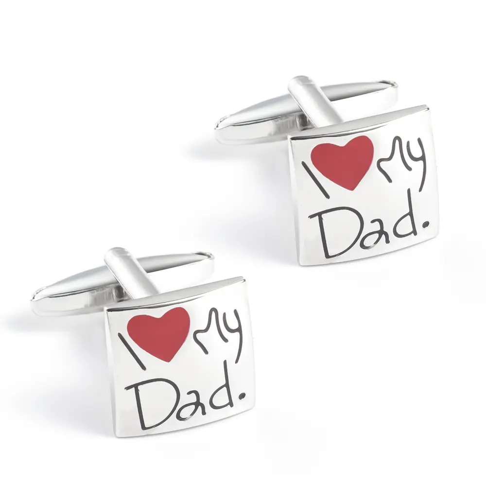 Best Selling Enamel Silver I Love My Dad Red Heart Cufflinks Gift for Daddy Father's Day CC0006