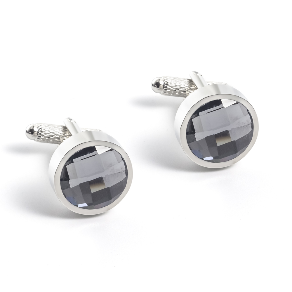 Factory Price Copper Material Round Gemstone Cufflinks Blue Zirconia Men's Cufflinks CS0091-1