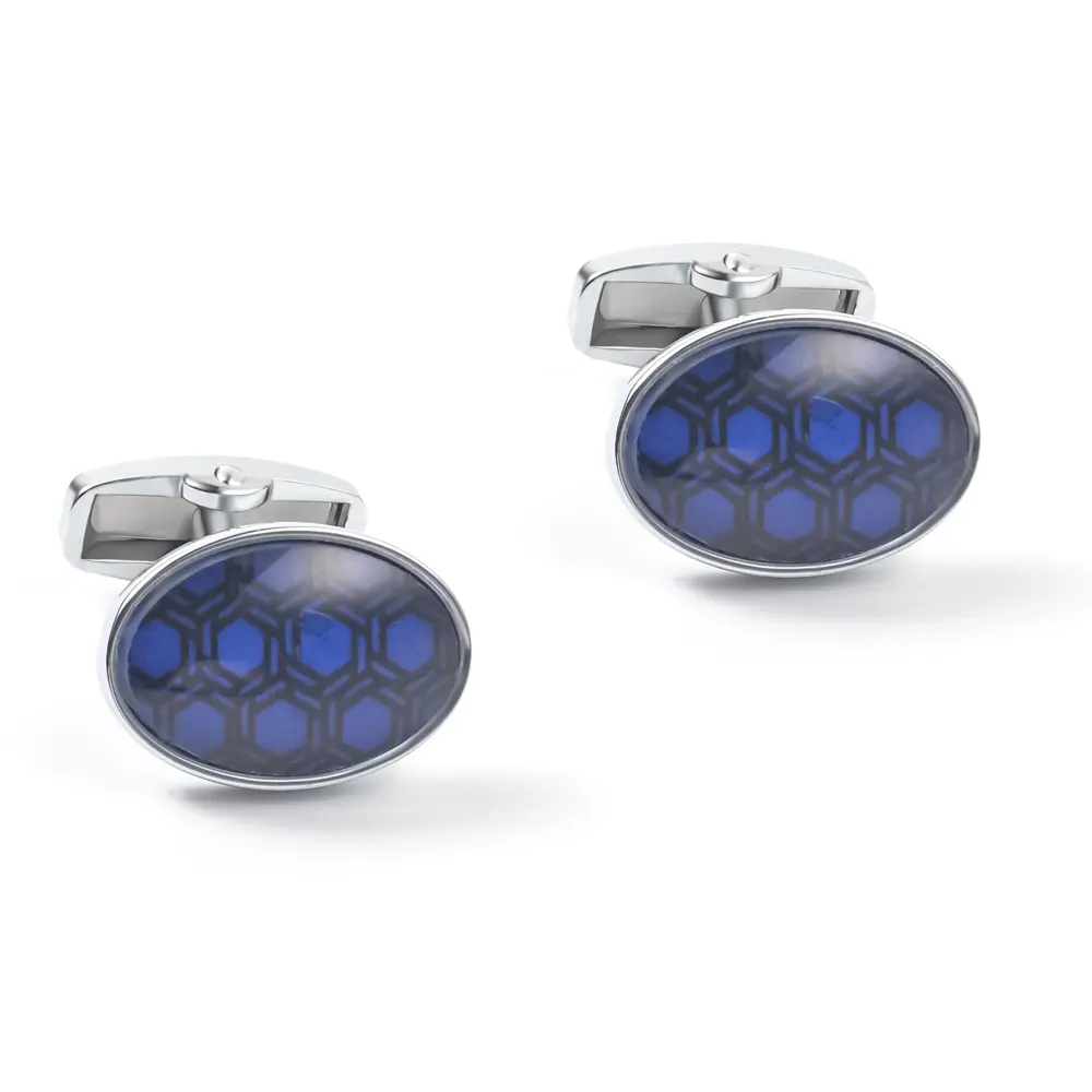 Men Classic Casual oval Blue Pattern Accessories Formal Dress Shirt Cufflinks