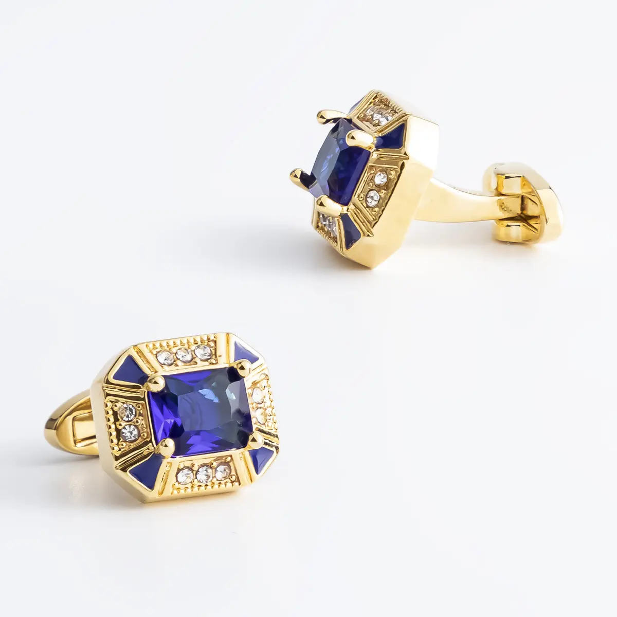 Luxury Golden Plated Zircon Retro French Buttons Formal Business Dress Shirt Cuff Links Gifts CS0104-G