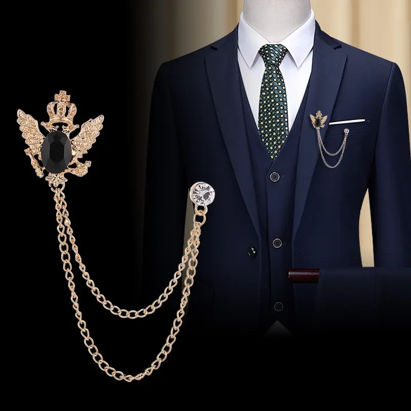China Wholesale Cheap Vintage Eagle Suit Crown Shield Badge Brooch Accessory BC-1042