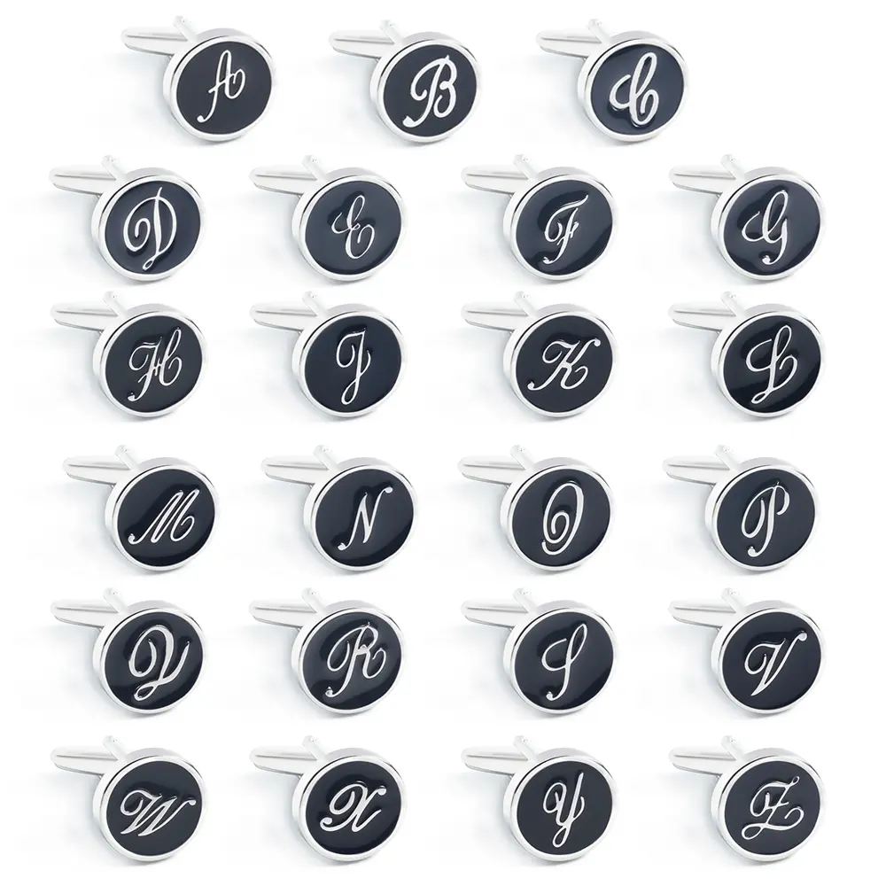 Hot Selling Cufflinks Alphabet Soft Enamel Brass Black Letter Cuff Links for Men CC0011