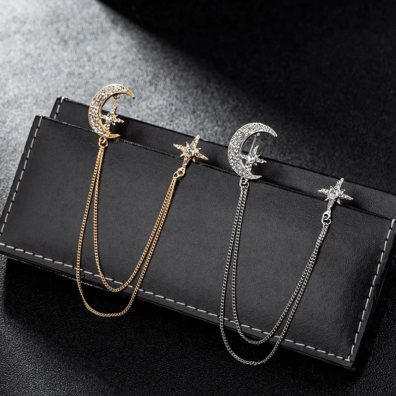 Wholesale Crystal Starburst Brooch for Men's Suit Dress Wedding Formal Party Accessory BC-1040