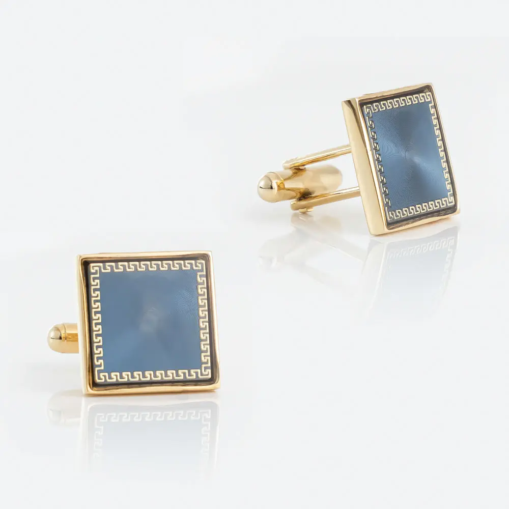 Factory New Golden Plated Blue Pattern Square Metal Men Cufflinks For Men Suit