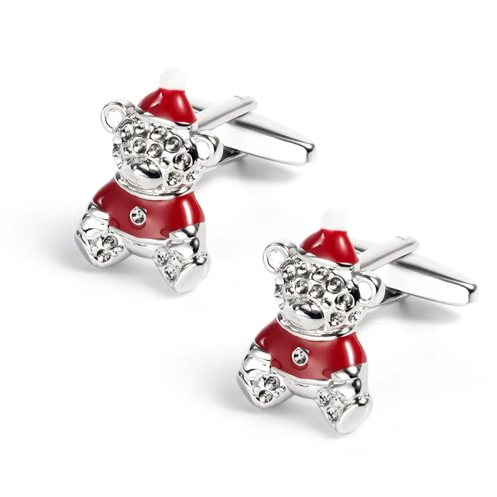 Factory High Quality Cute Red & Silver Color Teddy Bear Design Cufflinks for Men Gifts CC0190
