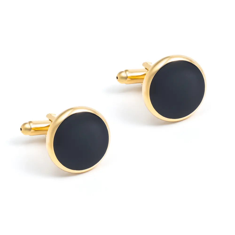Cheap Copper Material Men Round Gold Plated Black Enamel Cuff links for Men Shirt Accessories CC0301
