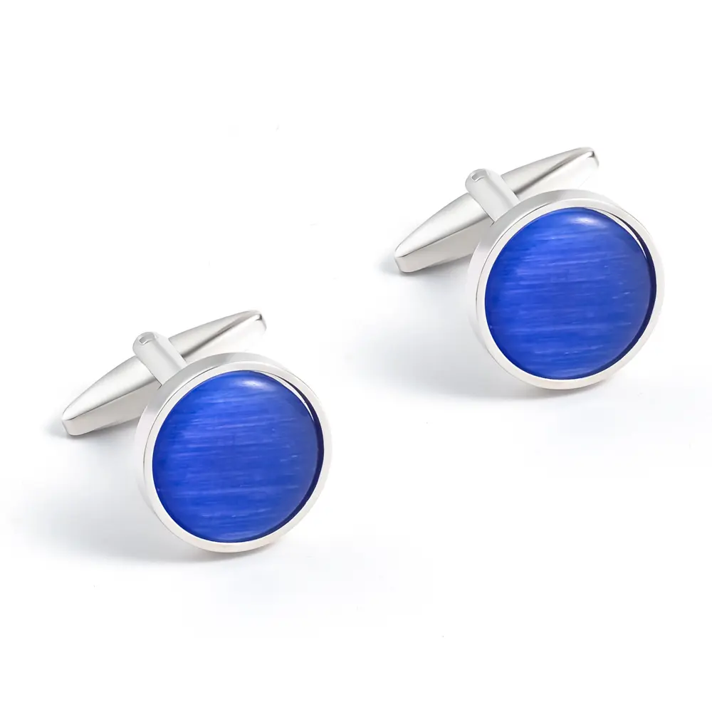 Wholesale Premium Quality Custom Round French Blue Onyx Gemstone Cufflinks CS0094