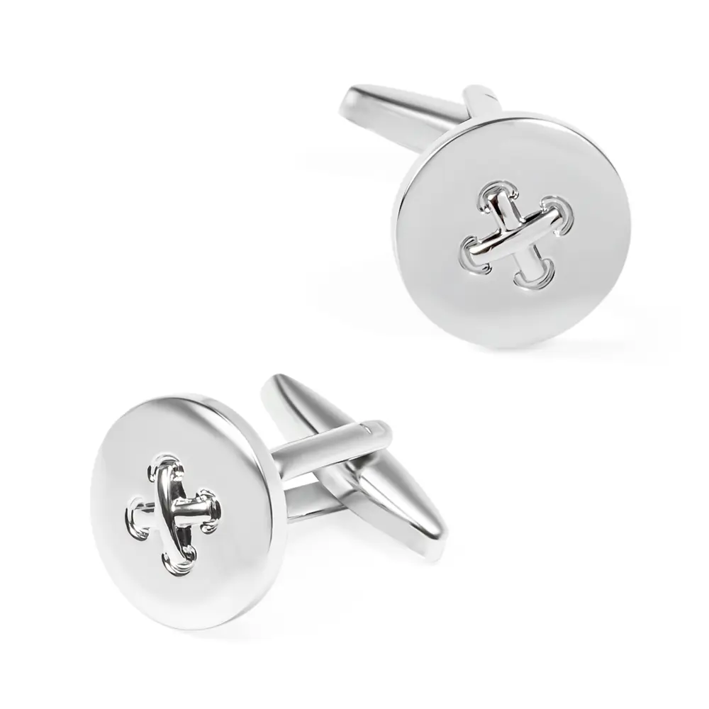 Wholesale Stylish Round Silver Button Men's Metal Suit Shirt Cufflinks CL0016