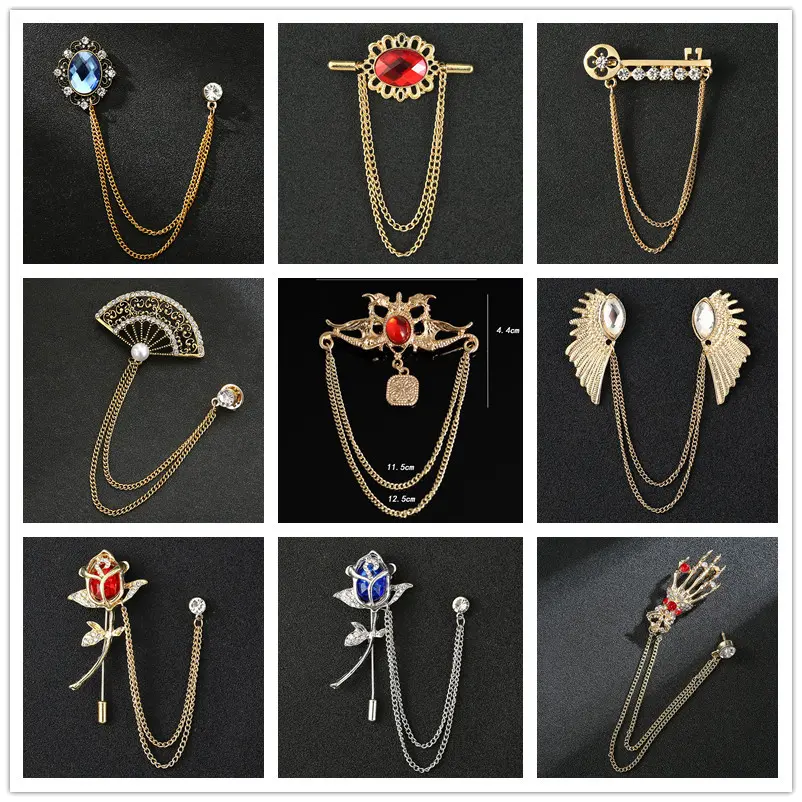 Vintage Chinese Style Fan Brooch for Men Elegan...