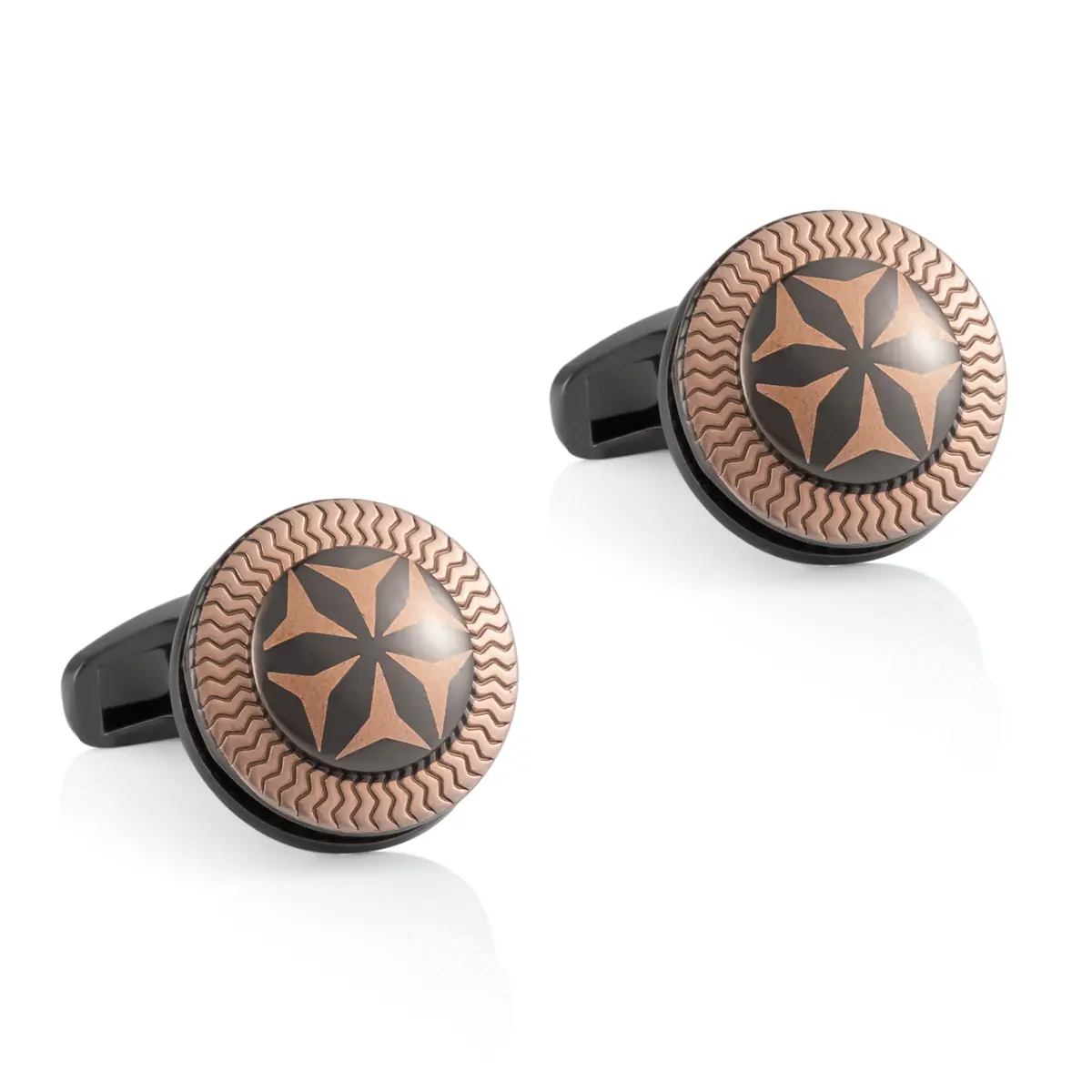 Arabic Classic Wavy Pattern Rose Golden & Black Men Metal Cufflinks Cheap