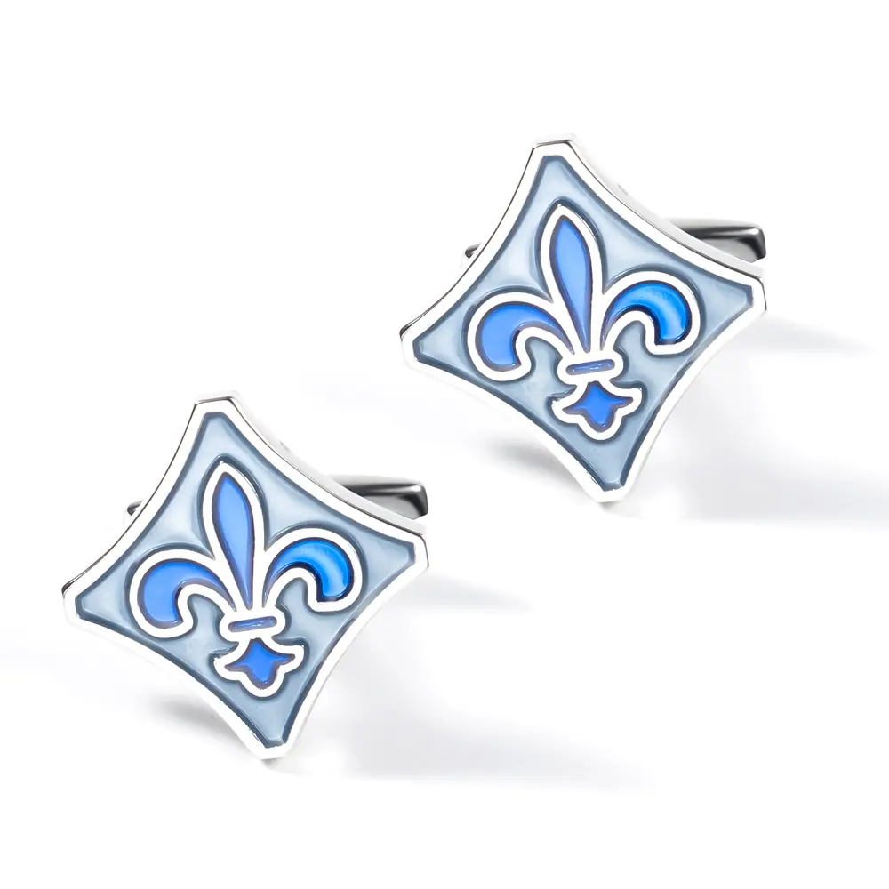 Factory Hot Selling French Copper Material Blue fleur-de-lis Enamel Cuff Button for Amazon Retailers CC0022