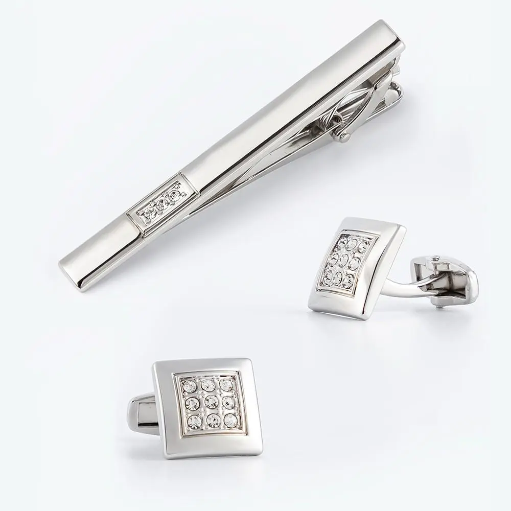 Mens Cufflinks Silver Tie Clip French Stylish C...