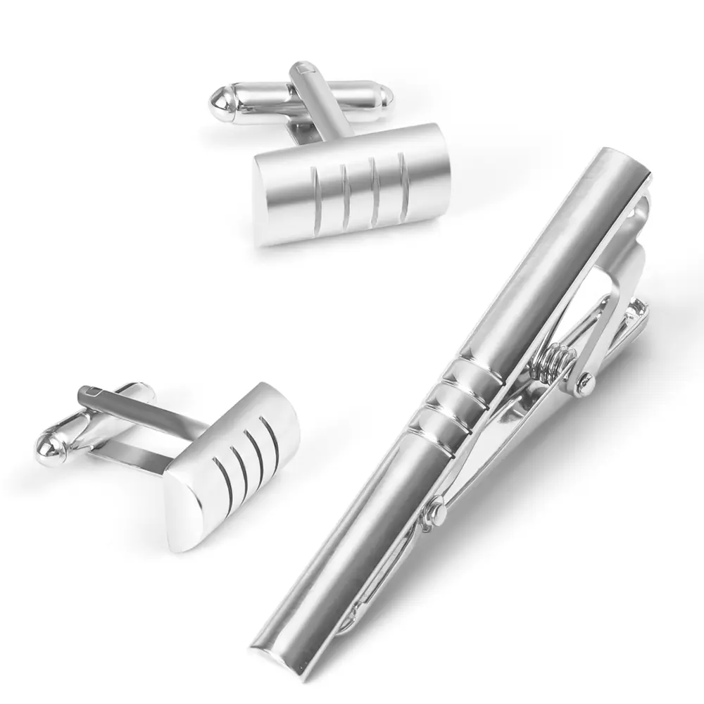 Factory Supplier Silver Color French Style Men's Business Fashion Tie Clip & Cufflinks Set SL0072-S