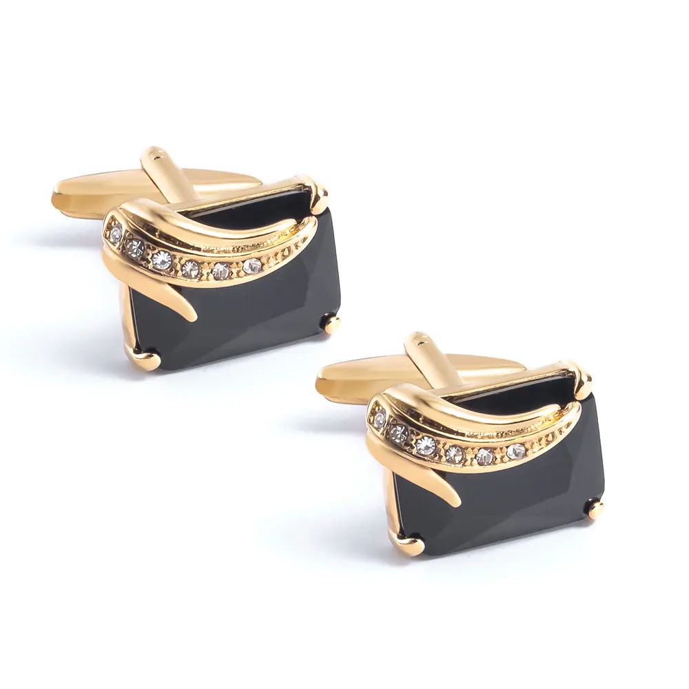 Wholesale Luxury Square Golden Black Crystal Cufflinks Men Jewelry Gemstone Cuff links CS0095-1