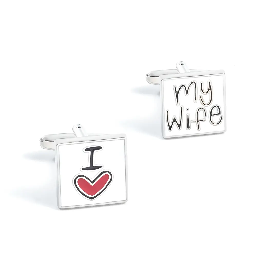 Luxury Custom Copper Stylish I Love My Wife Enamel Cufflinks Wedding Anniversary Valentine's Day Men Gifts CC0112