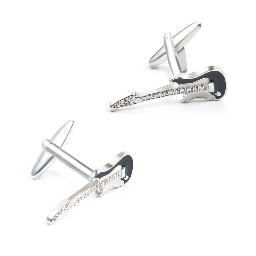Wedding Silver Plated Enamel Guitar Model Shaped Cufflinks Jewelry For Musician Men Gifts CC0304