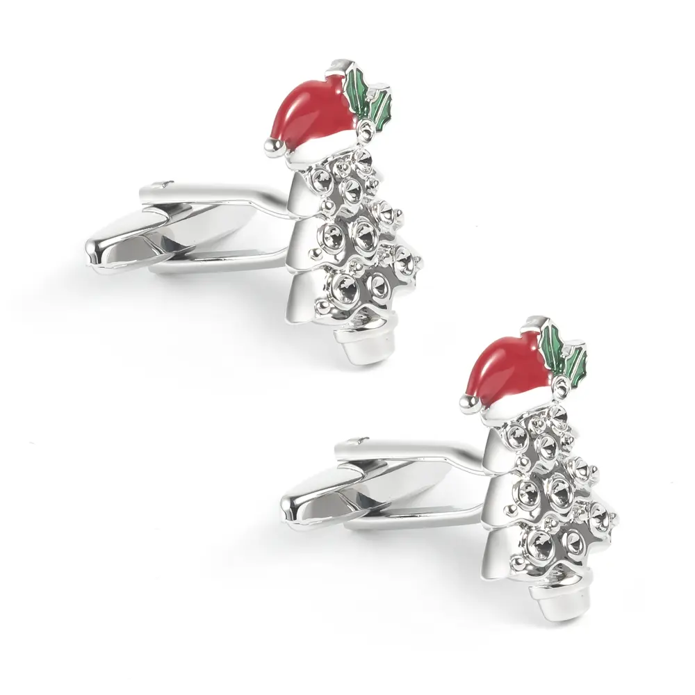 Wholsale Custom DIY Red & Silver Christmas Tree Cufflinks Low Price CC0193