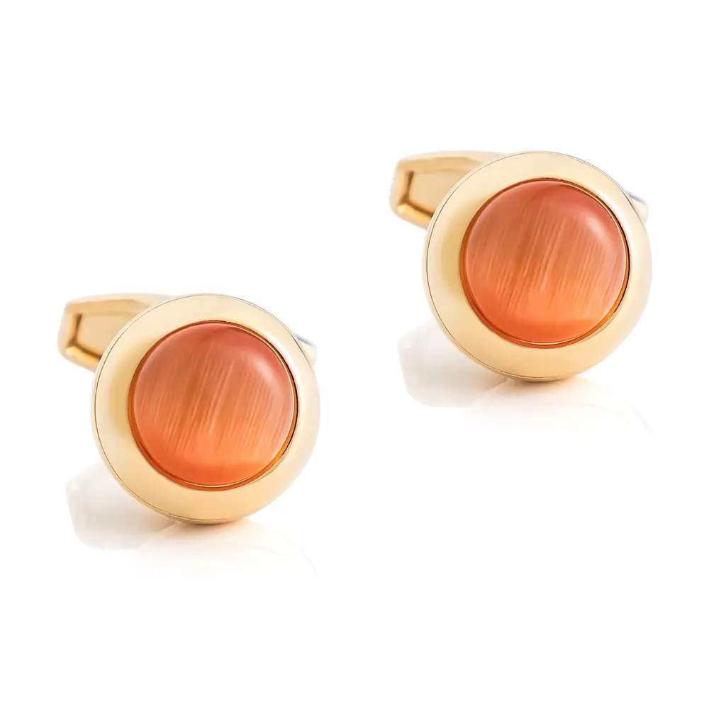 Golden Plated Cora Crystal Stone Cufflinks Elegance Designer Men Cuff Links
