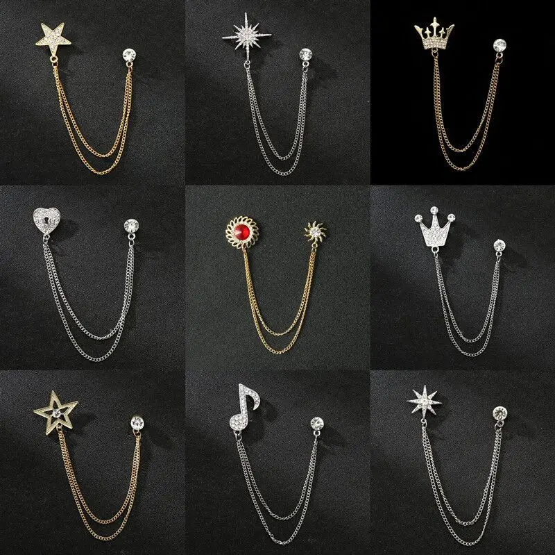 Low Price Men's Fashion Crystal Chain Brooch Su...