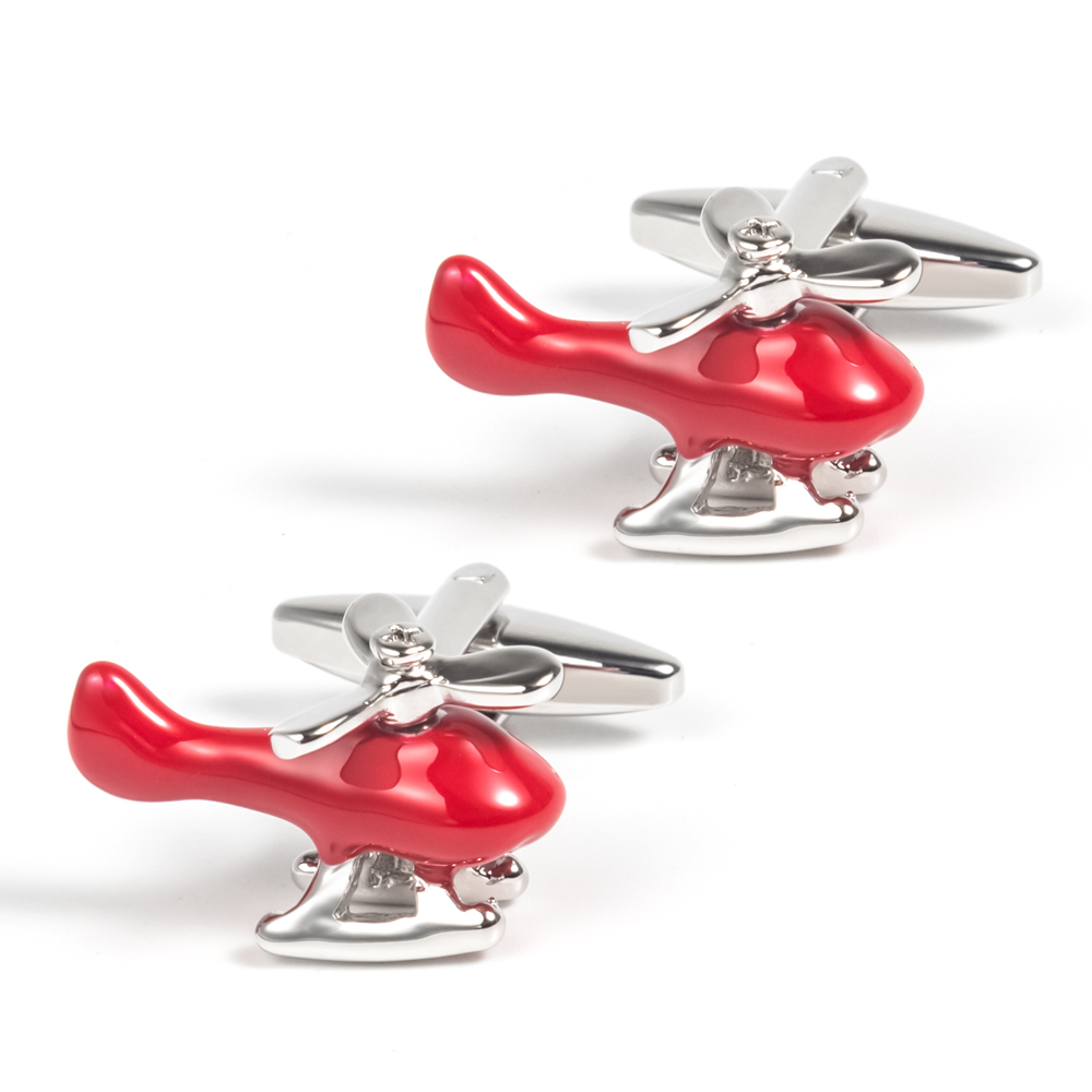 Wholesale Chinese Factory Fashion Red Enamel Helicopter Plane Cufflinks Gift for Men Shirt CC0276