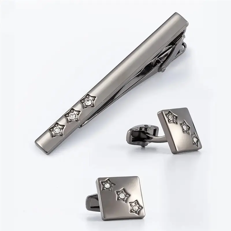 Star Curved Rose Gold Plated Tie bar and Cufflink set with Crystal Men Business Gifts01.jpg