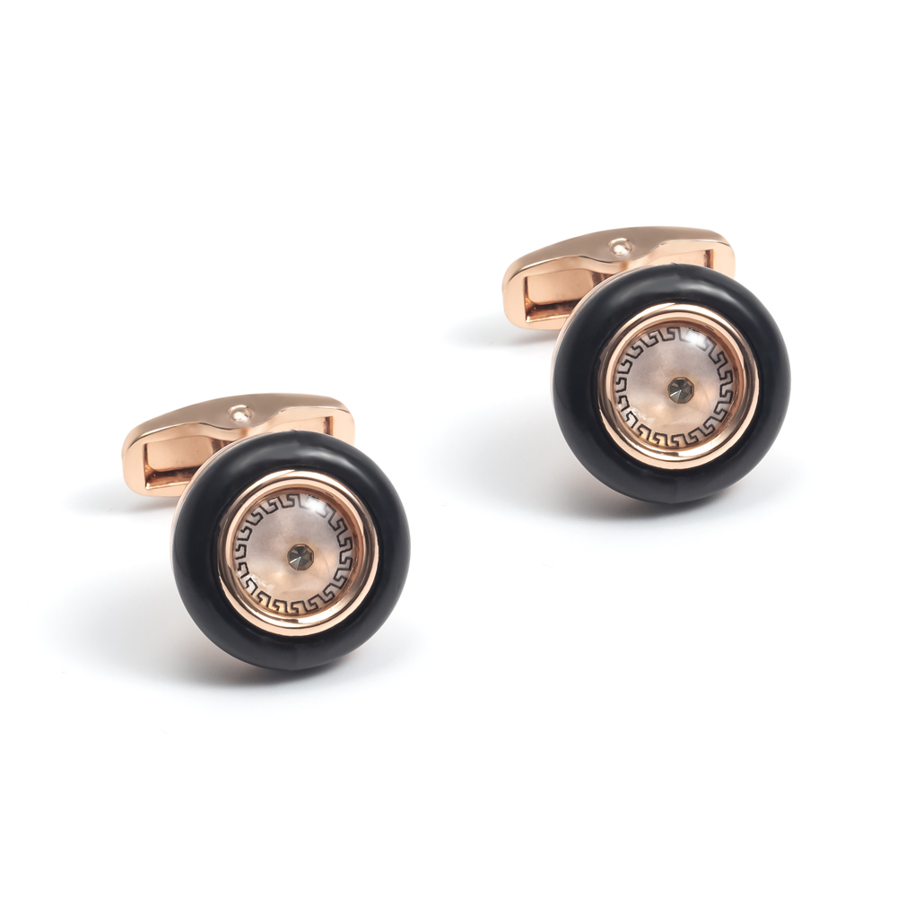 Rose Golden Plated Cufflinks Arab Popular Stylsich Diamond and Onyx Cuff Link