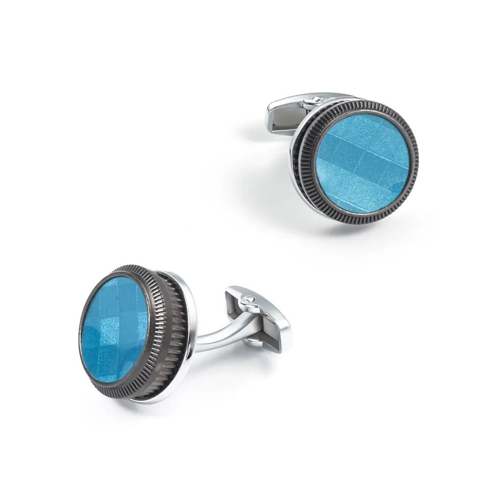 Luxury Men Jewelry Alloy Material Round Shape Blue Cufflinks Groomsman Gifts