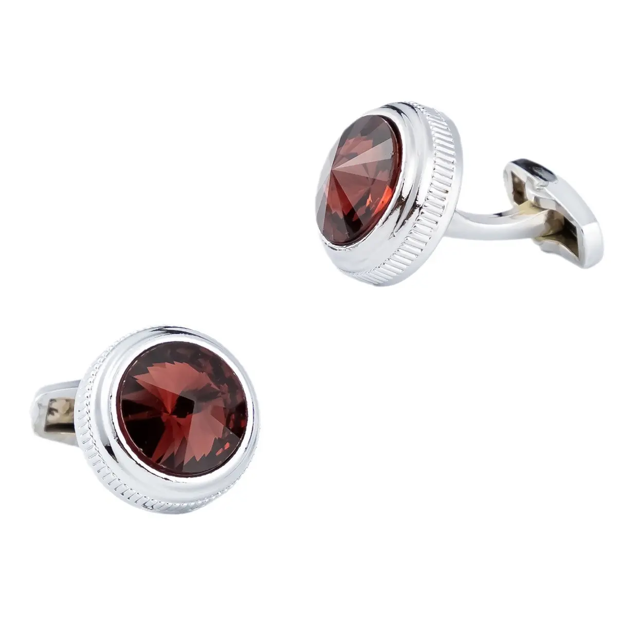 JINJIE Factory Low Price Round Red Garnet Zircon Men's Cufflinks For Men Gifts CS9002