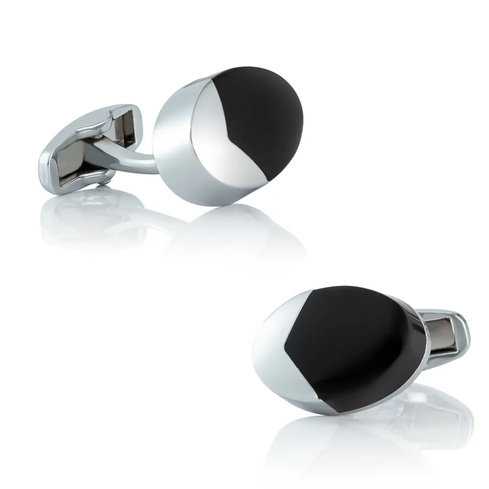 Simple Fashion Black & Silver Curved Edge Cufflinks for Men's Formal Wear