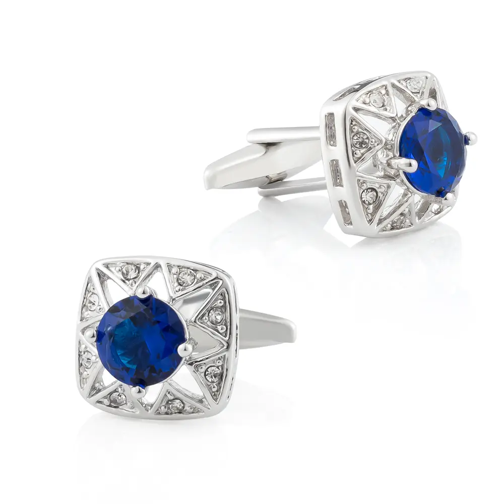 Men's Luxury Price Silver & Blue Zircon Cufflin...