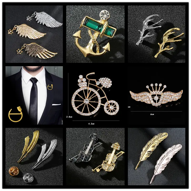 Manufacturer Direct Sale Men's Fashion Creative Rhinestone Brooch Wings & Anchor Design BC-1031