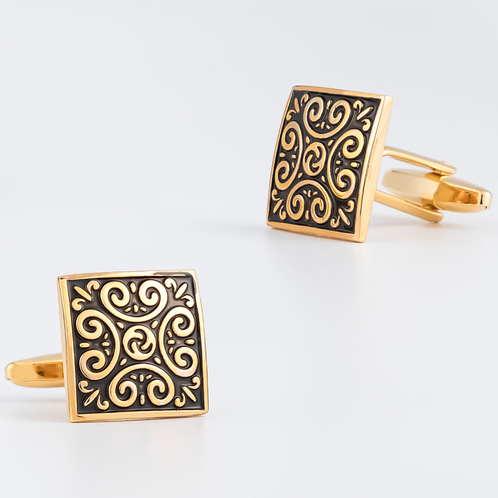 Classics Auspicious Clouds Carved Pattern Cufflinks with Gold Color Plated  High Qualiy CC0237-G