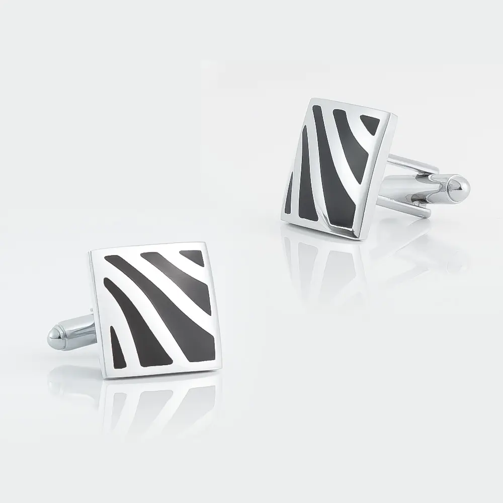 Hot Selling Black and Silver Zebra Pattern Enamel Cufflinks Wholesale CC-Q019-1